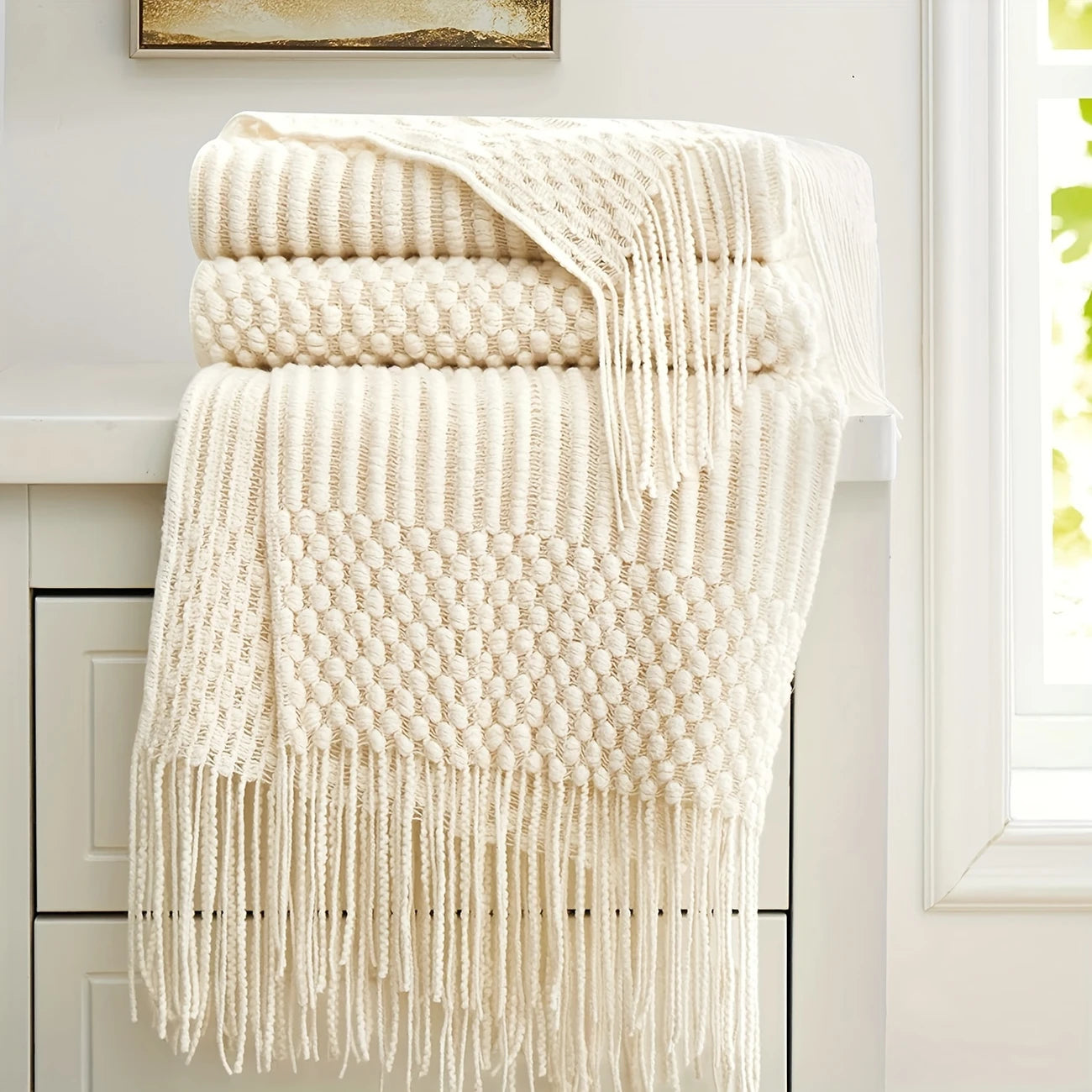 LUNAComfy™ Vintage Khaki Tassel Throw Blanket