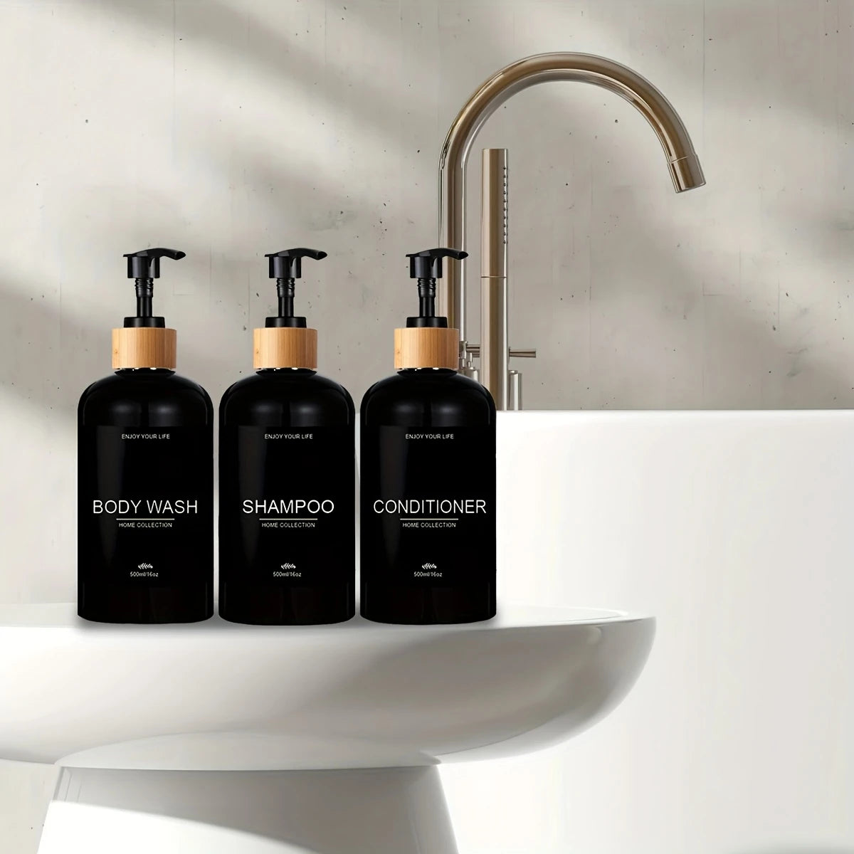 EcoHaven™ Bamboo Pump Shower Dispenser Set