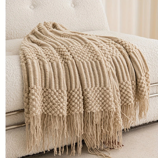 LUNAComfy™ Vintage Khaki Tassel Throw Blanket
