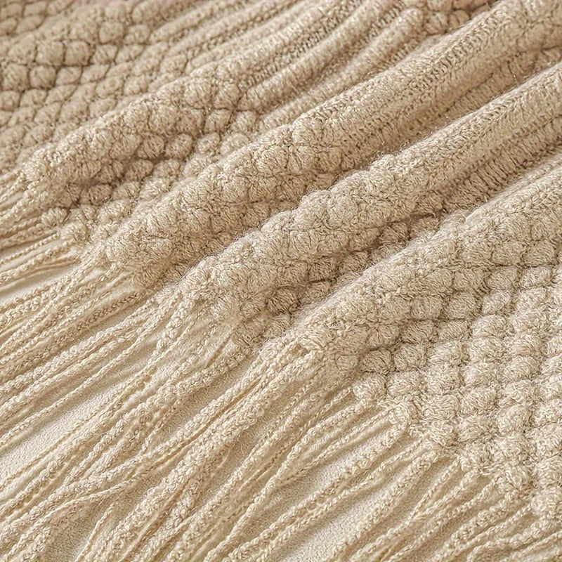 LUNAComfy™ Vintage Khaki Tassel Throw Blanket